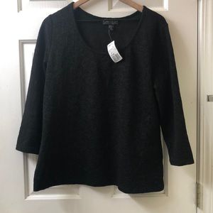 Forever 21 3/4 Sleeve Black Knit Shirt with Floral Design | Women’s Size 2X